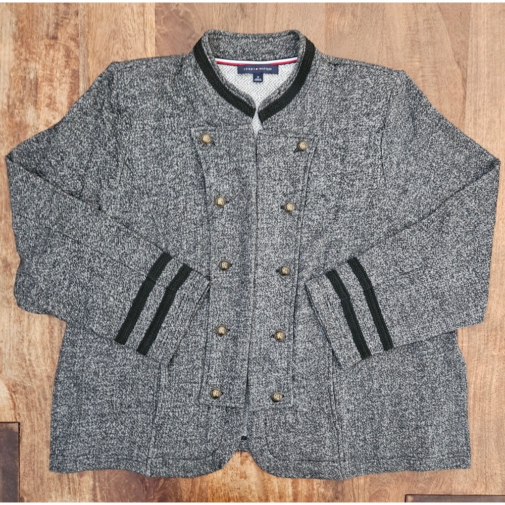 Tommy Hilfiger Band Jacket Women's 3X  Black Gray Classic Open Front Sweater